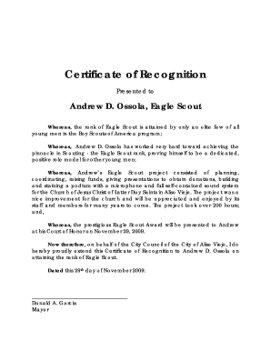 Certificate of Recognition. Resident Personal Income Tax Return (EZ Form)