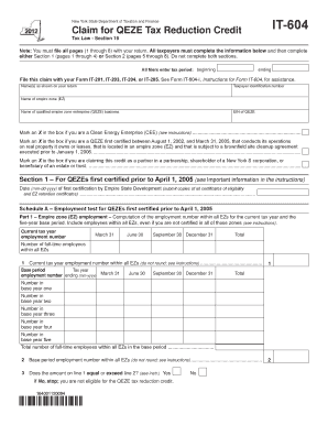 New York QEZE Tax Reduction Credit Form IT-604