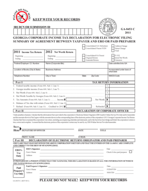 Georgia Corporate Income Tax Declaration for Electronic Filing