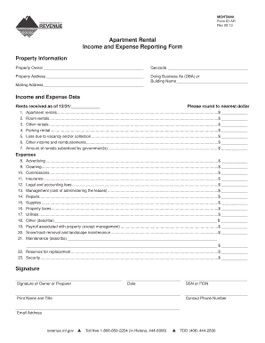 Montana Apartment Rental Income and Expense Form