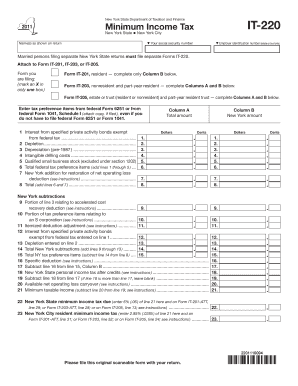 New York State Minimum Income Tax Form IT-220