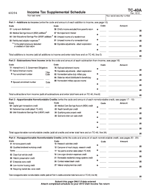 Utah Income Tax Supplemental Schedule