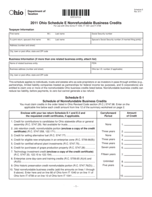 Ohio Schedule E Nonrefundable Business Credits