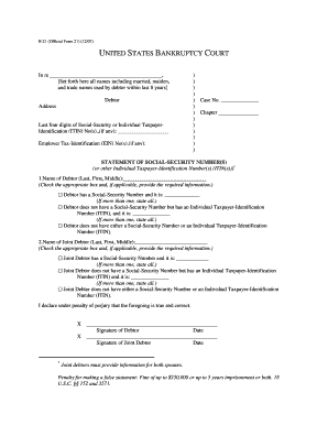 Official Form 21 Statement of Social Security Number
