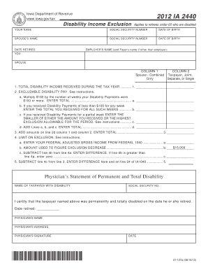 Iowa Disability Income Exclusion Form