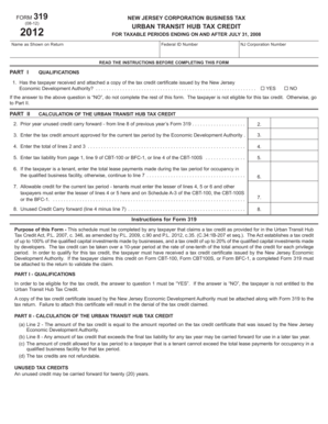 New Jersey Corporation Business Tax Form 319