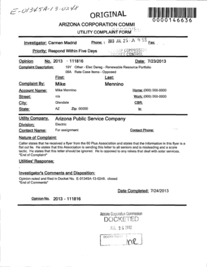 Arizona Utility Complaint Form