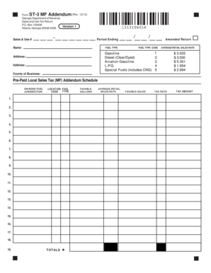 Georgia Sales and Use Tax Return Addendum