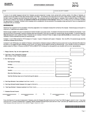Delaware Schedule W Apportionment Worksheet 2012