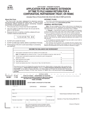 Hawaii Form N-301 Application for Automatic Extension