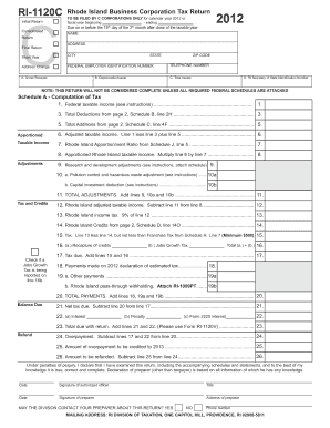 Rhode Island Business Corporation Tax Return