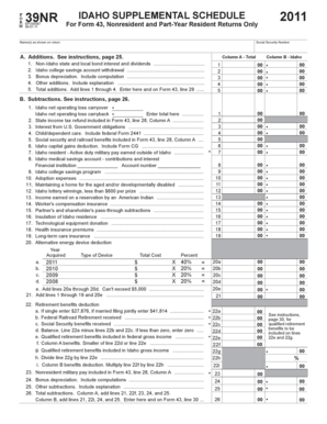 Idaho Supplemental Schedule 2011