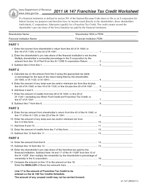 Iowa Franchise Tax Credit Worksheet