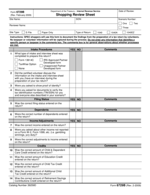 IRS Form 6729B Shopping Review Sheet