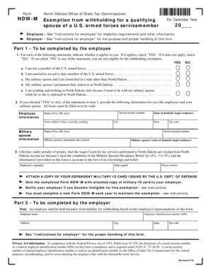North Dakota NDW-M Form