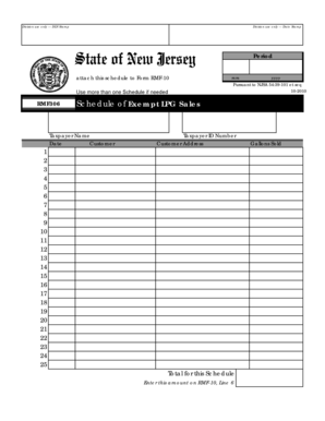 New Jersey LPG Sales Exempt Schedule