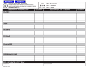 Missouri Plate/Tab/Decal Inventory Order Form
