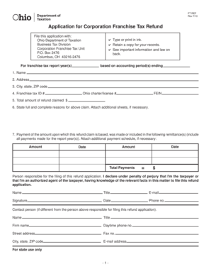 Ohio Corporation Franchise Tax Refund Application