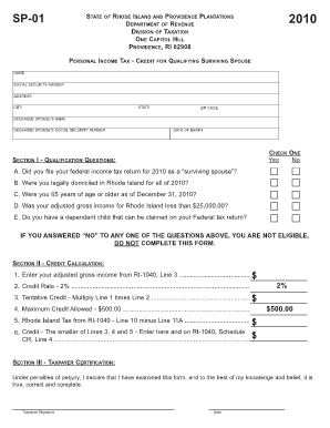 Rhode Island Surviving Spouse Tax Credit Form