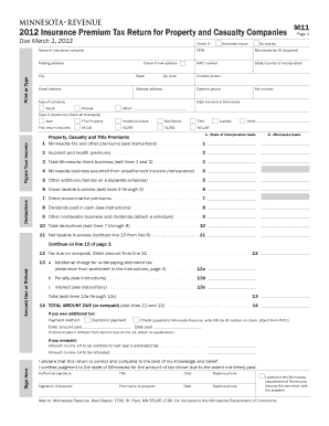 2012 Insurance Premium Tax Return for Property and Casualty Companies