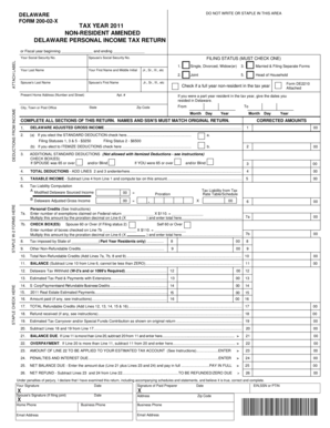 Delaware Non-Resident Amended Personal Income Tax Return