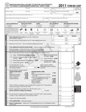 Missouri Individual Income Tax Return Form MO-1040P