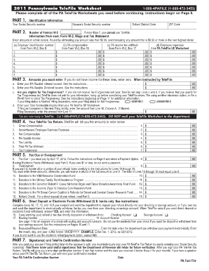 2011 Pennsylvania TeleFile Worksheet