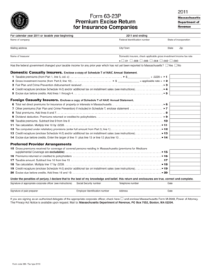 Massachusetts Premium Excise Return Form 63-23P