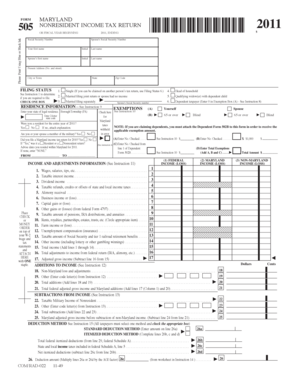 Maryland Nonresident Income Tax Return 2011