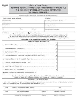 New Jersey BFC-200-T Tax Extension Application