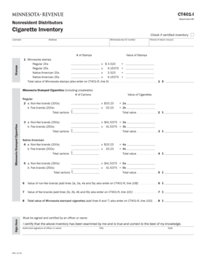 Minnesota Cigarette Inventory Form