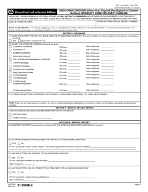 VA Form 21-0960E-2 Endocrine Disability Benefits Questionnaire