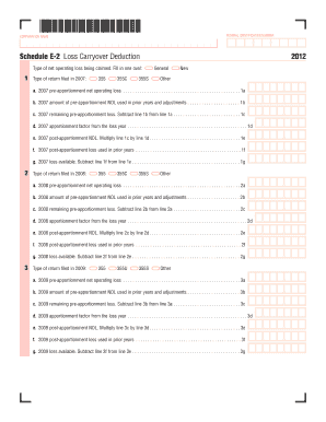 Schedule E-2 Loss Carryover Deduction 2012