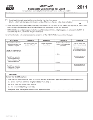 Maryland 502S Sustainable Communities Tax Credit 2011