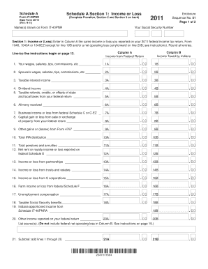 Indiana Schedule A Form IT-40PNR