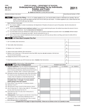 Hawaii Form N-210 Underpayment of Estimated Tax