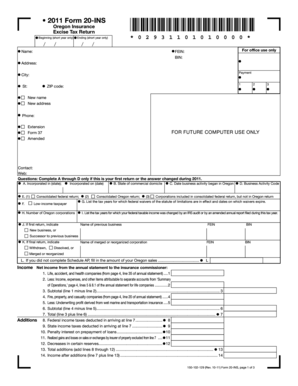 Oregon Insurance Excise Tax Return Form 20-INS