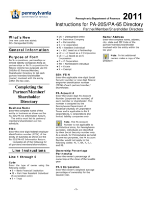 PA-20S/PA-65 Partner/Member/Shareholder Directory