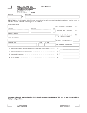 PA Nonresident Schedule NRC-AE-1