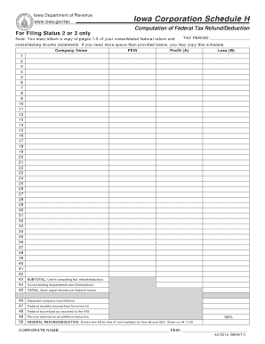 Iowa Corporation Schedule H