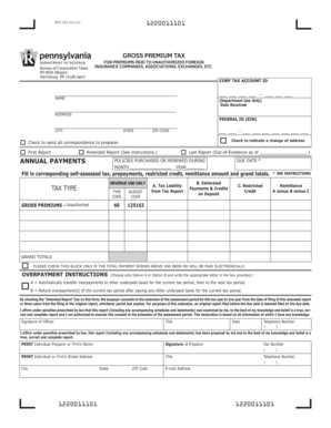 Pennsylvania Gross Premium Tax Form RCT-122