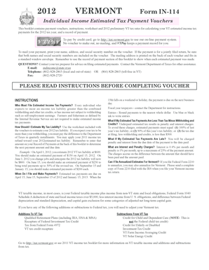 Vermont Form IN-114 Individual Income Estimated Tax Payment Vouchers
