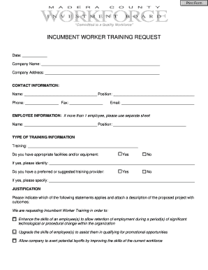 Incumbent Worker Training Request Form