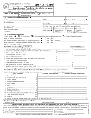 Iowa 2011 S Corporation Income Tax Return