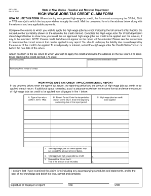 New Mexico High-Wage Jobs Tax Credit Claim Form