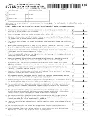 Maryland Nonresident Subtractions from Income Form 505SU