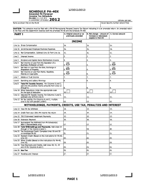 PA-40X Amended Personal Income Tax Schedule
