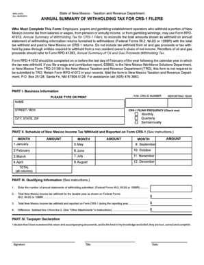New Mexico Annual Summary of Withholding Tax for CRS-1 Filers