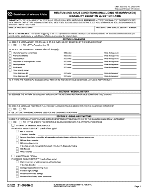 VA Form 21-0960H-2 Rectum and Anus Conditions Disability Benefits Questionnaire