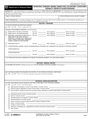 VA Form 21-0960G-4 Intestinal Surgery Disability Questionnaire